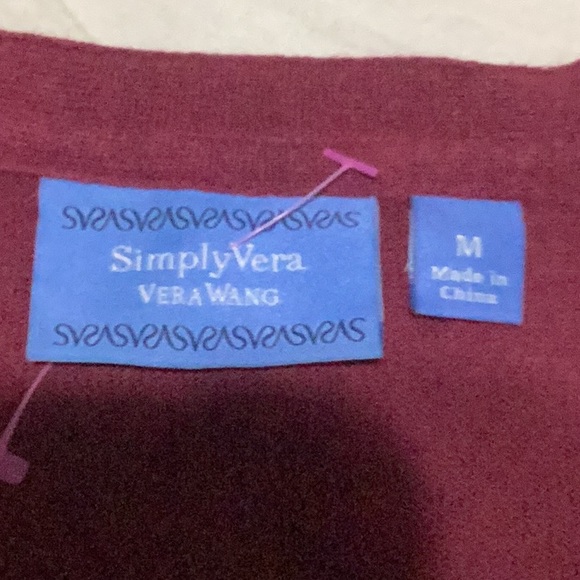 Simply Vera Vera Wang Med, lightweight button-up cardigan long sleeves Maroon - Picture 6 of 6
